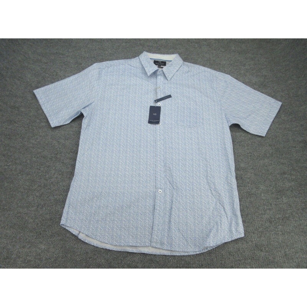 Michael Brandon Mens Shirt Slim Fit NWT White Blue Geometric Short Sleeve XXL
